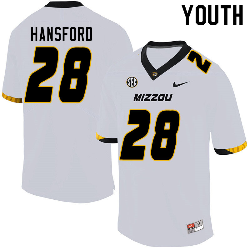 Youth #28 Jatorian Hansford Missouri Tigers College Football Jerseys Sale-White - Click Image to Close